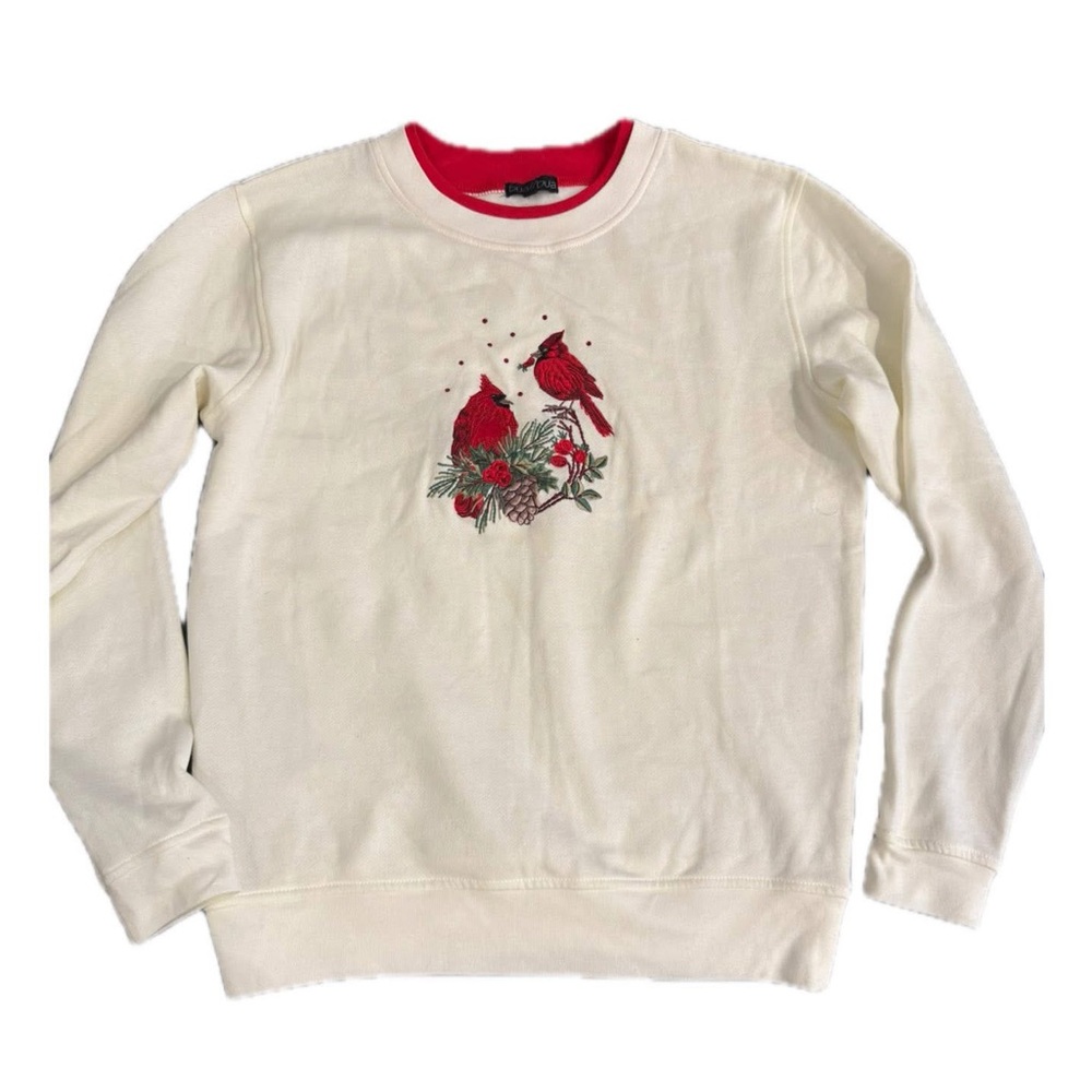 Bua Bua medium womens bird sweatshirt shirt vintage look Christmas robins